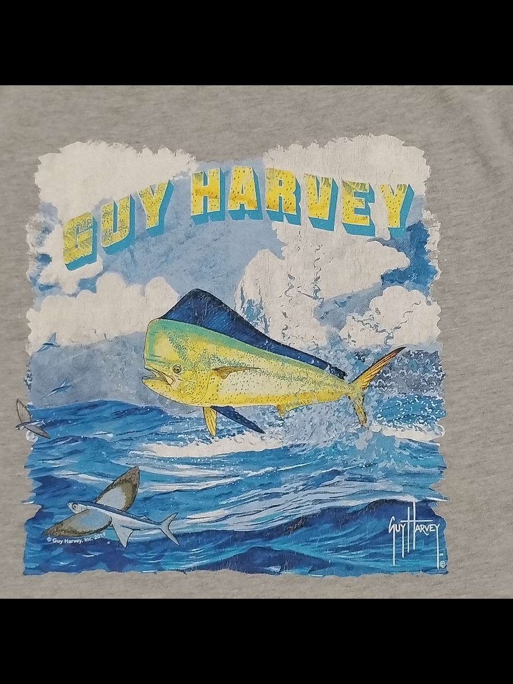 Guy Harvey Men's Medium Grey Mahi Mahi Dolphin Fish Graphic T-shirt
